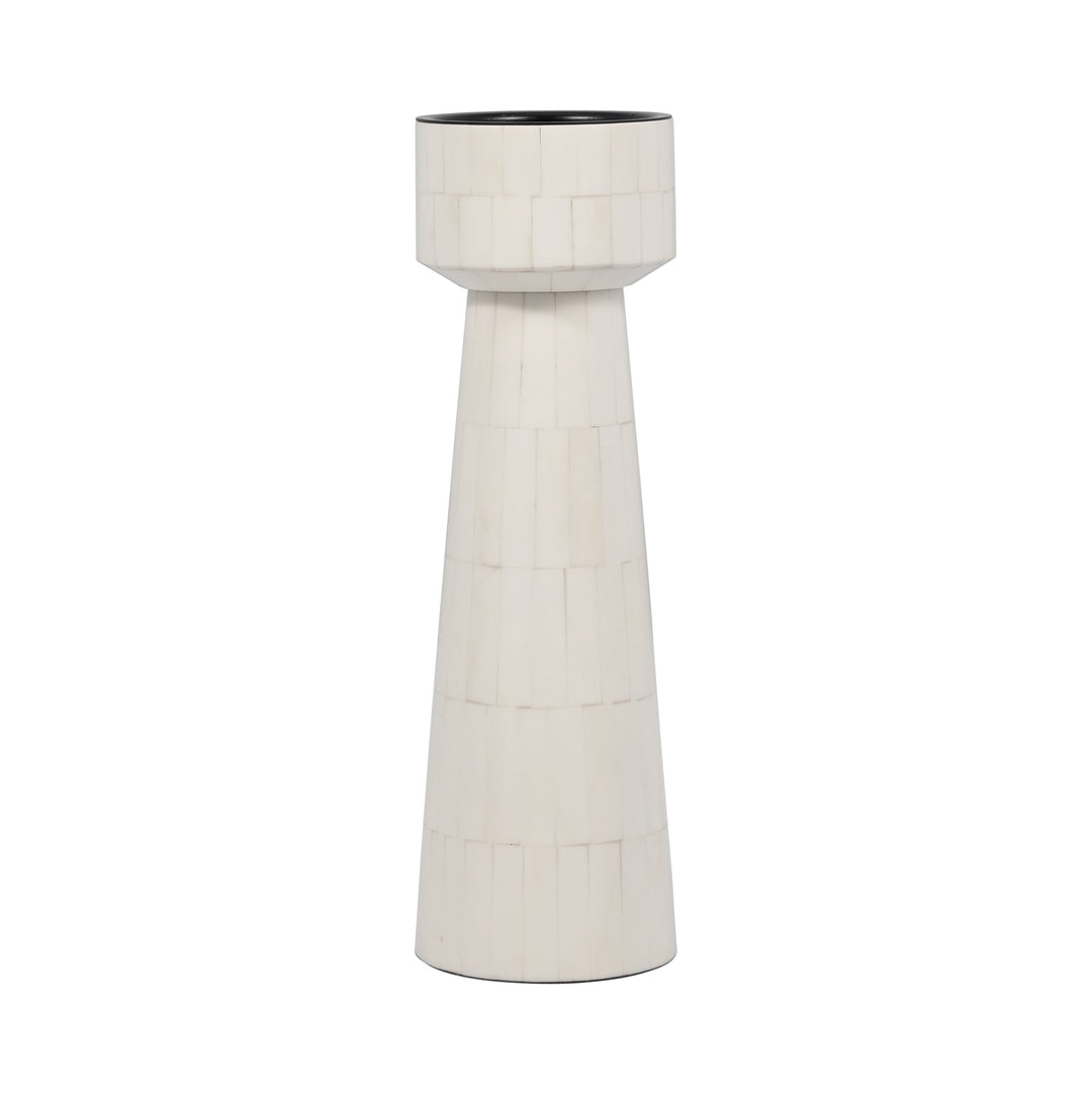 RESIN, 12" PILLAR CANDLEHOLDER, IVORY