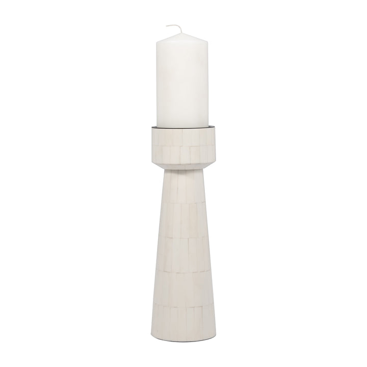 RESIN, 12" PILLAR CANDLEHOLDER, IVORY