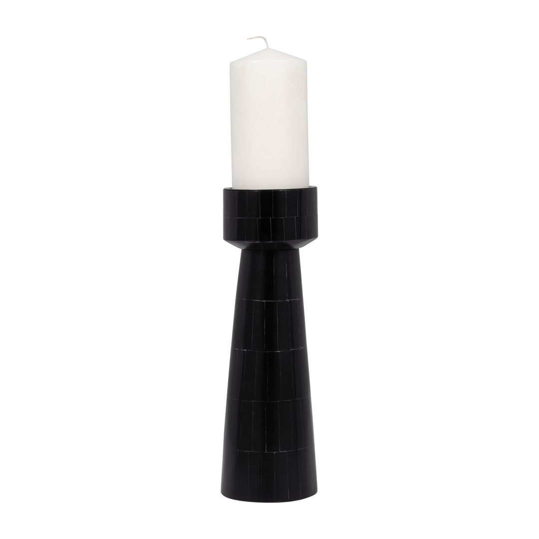 RESIN, 12" PILLAR CANDLEHOLDER, BLACK