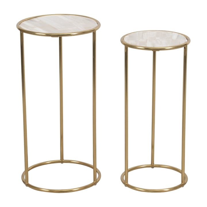 S/2 22/24" SELENITE ACCENT TABLES, WHITE/GOLD