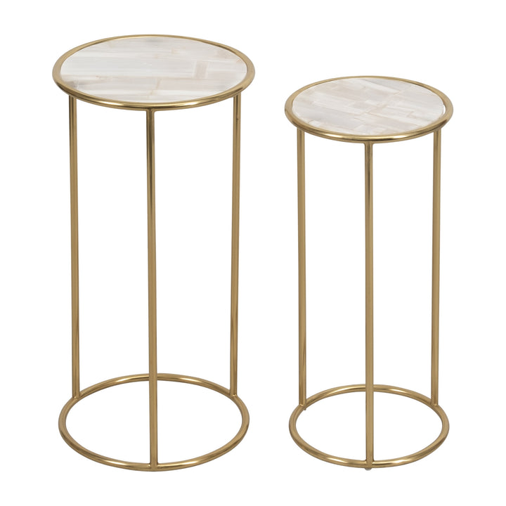 S/2 22/24" SELENITE ACCENT TABLES, WHITE/GOLD
