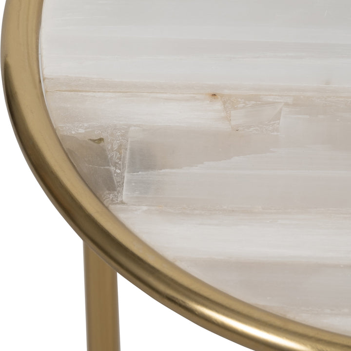 S/2 22/24" SELENITE ACCENT TABLES, WHITE/GOLD
