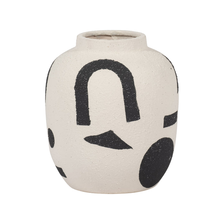 CER, 6" FUNKY BULBOUS VASE, IVORY/BLACK