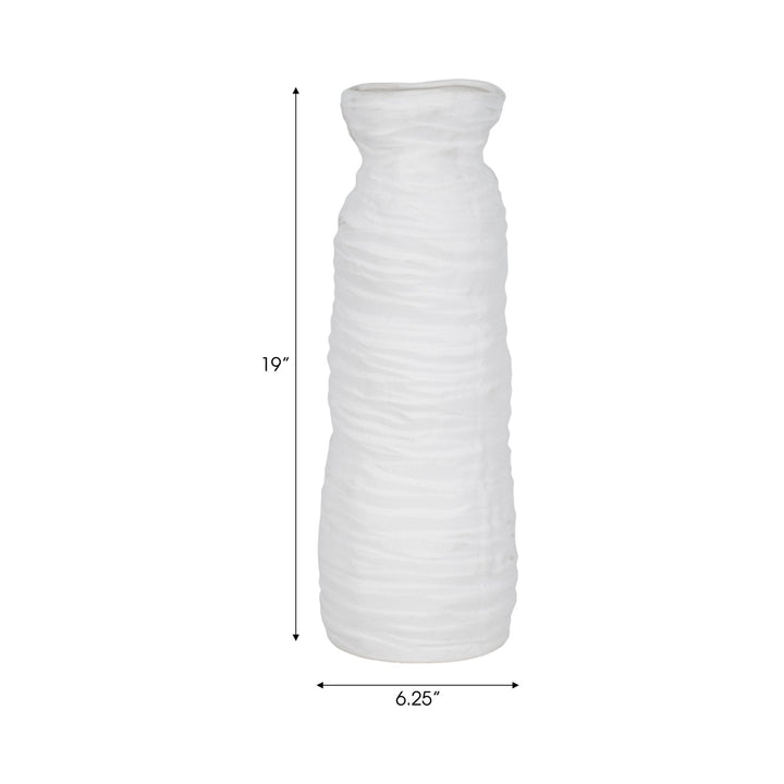 19" Horizontal Ribbed Matte Vase, Ivory