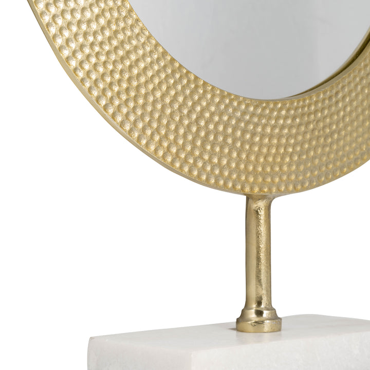 METAL 21" HAMMERED MIRROR ON STAND, GOLD