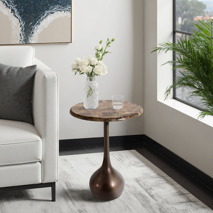 20" MARBLE ACCENT TABLE BALL BASE, BWN