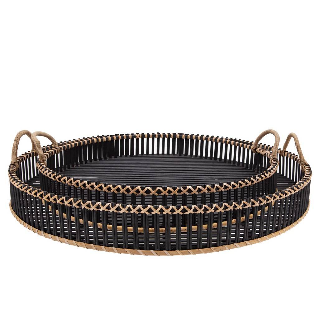 S/2 BAMBOO 24/30" ROUND TRAYS, BLACK