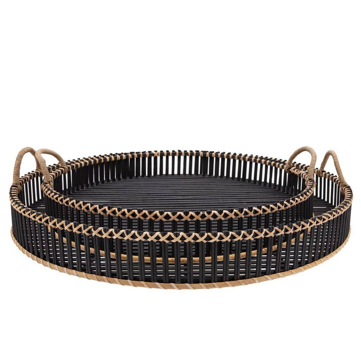S/2 BAMBOO 24/30" ROUND TRAYS, BLACK