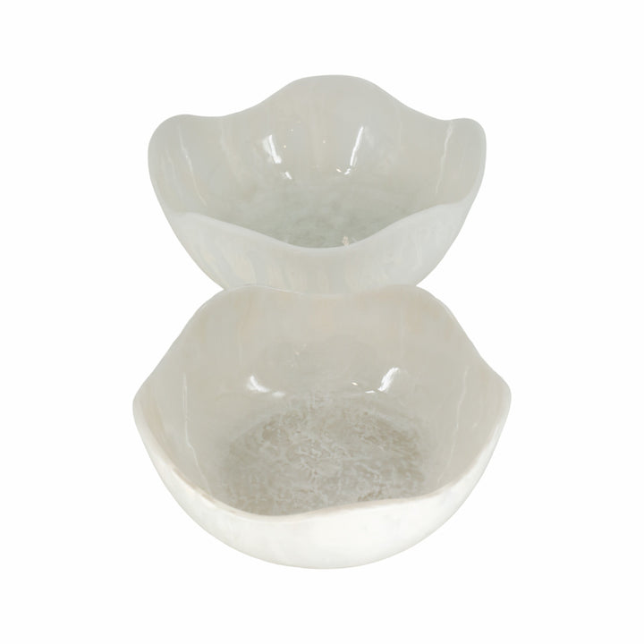 S/2 12/14" WAVY EDGED RESIN BOWLS, WHITE