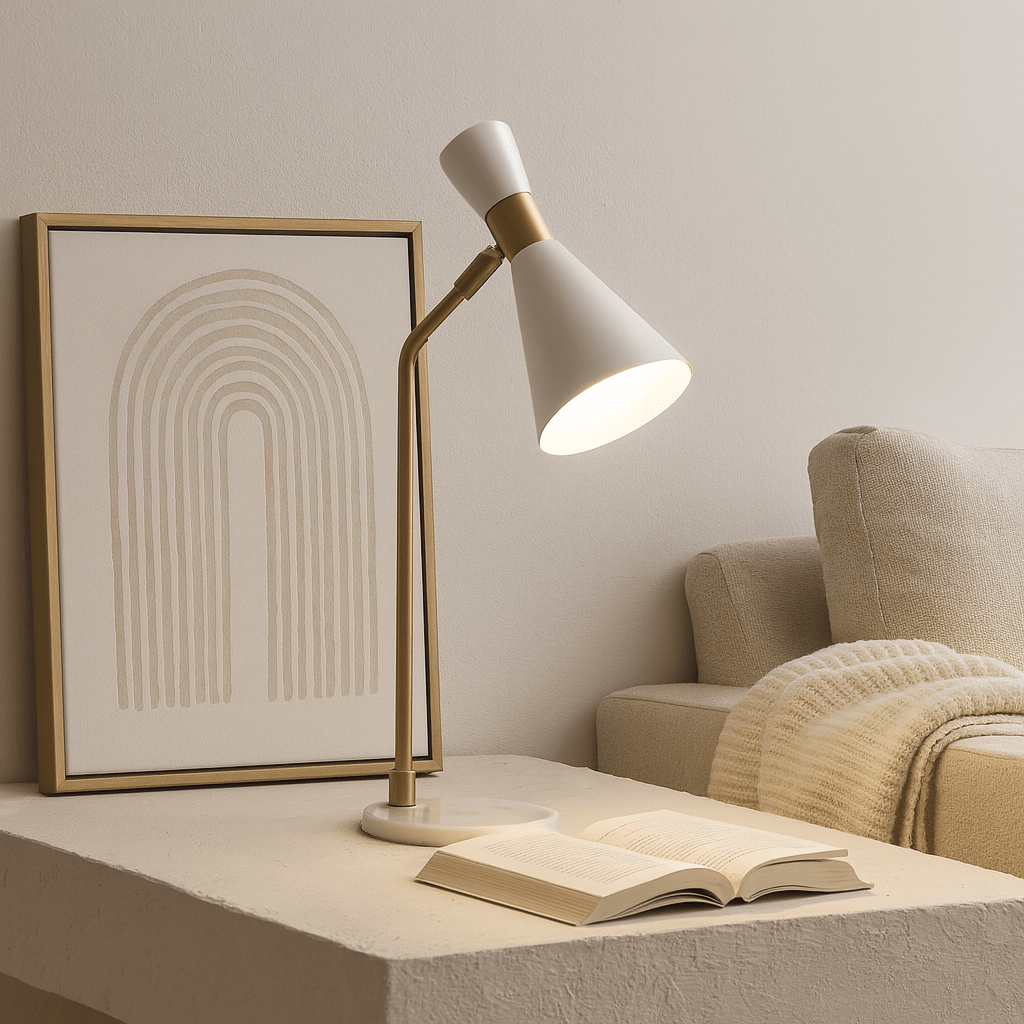 21" METAL TABLE LAMP, WHITE/GOLD