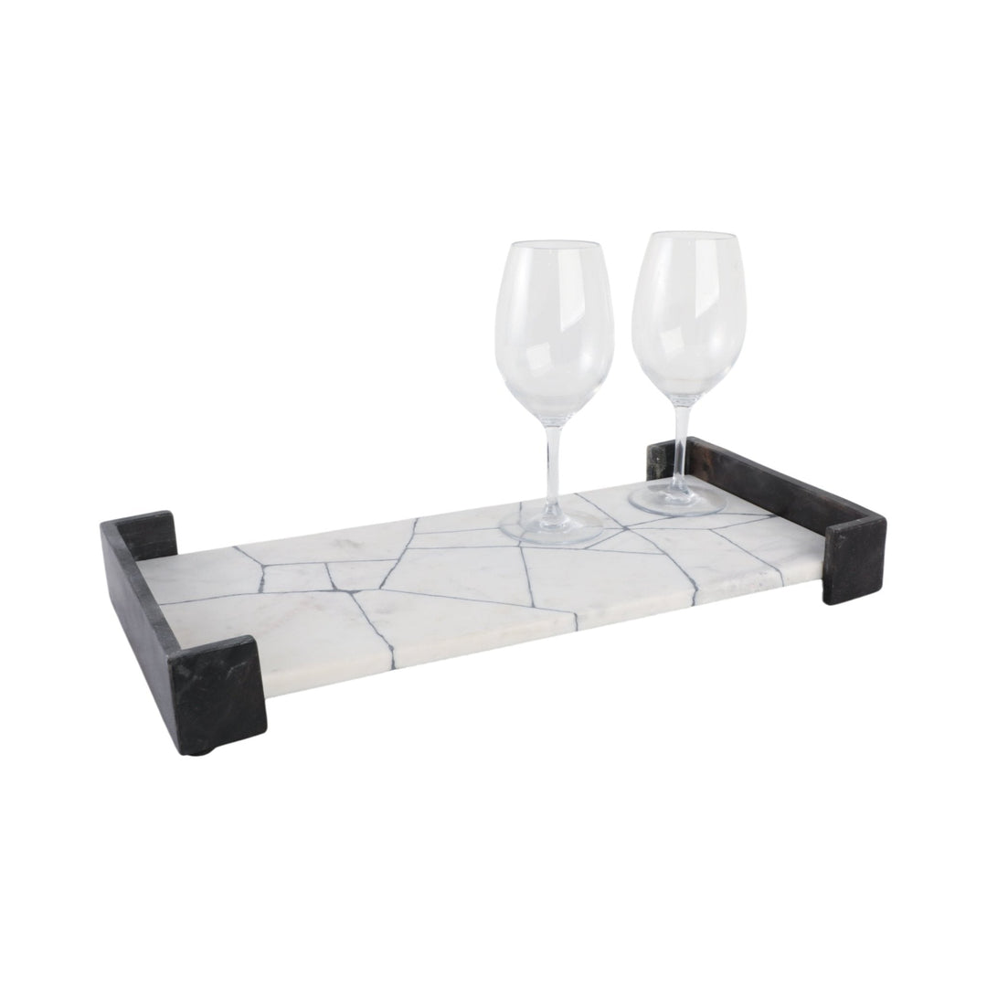 21" PATTON BLACK & WHITE MARBLE TRAY