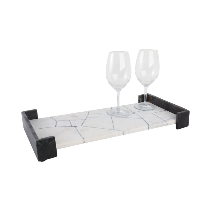 21" PATTON BLACK & WHITE MARBLE TRAY