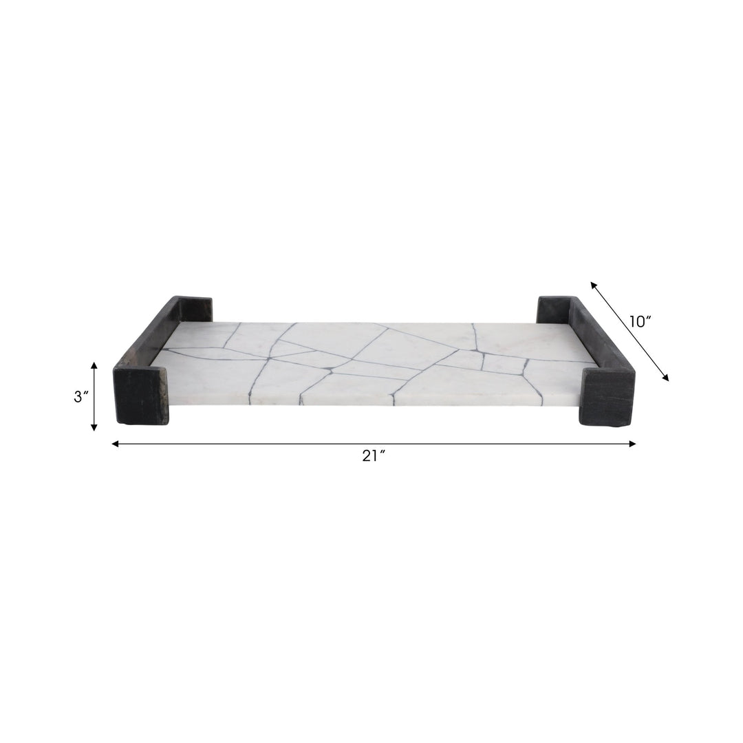 21" PATTON BLACK & WHITE MARBLE TRAY