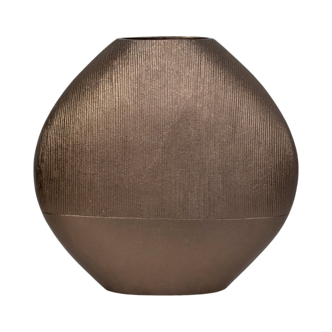 22" LINES ROUND VASE, BRASS ANTIQUE