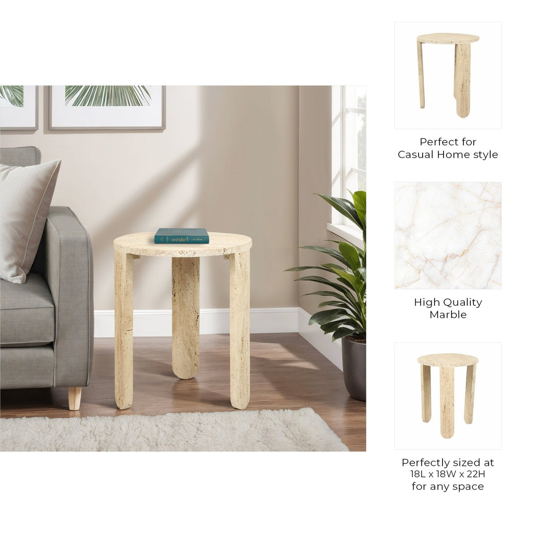 22" LOUVA CARVED TRAVERTINE ACCENT TABLE
