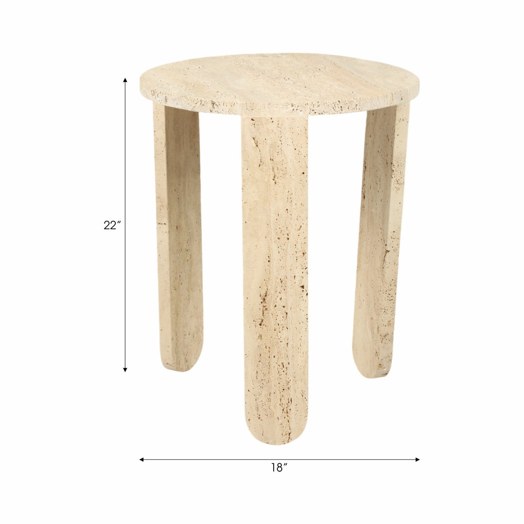 22" LOUVA CARVED TRAVERTINE ACCENT TABLE