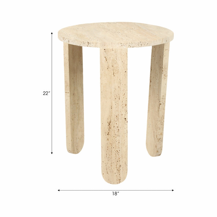 22" LOUVA CARVED TRAVERTINE ACCENT TABLE