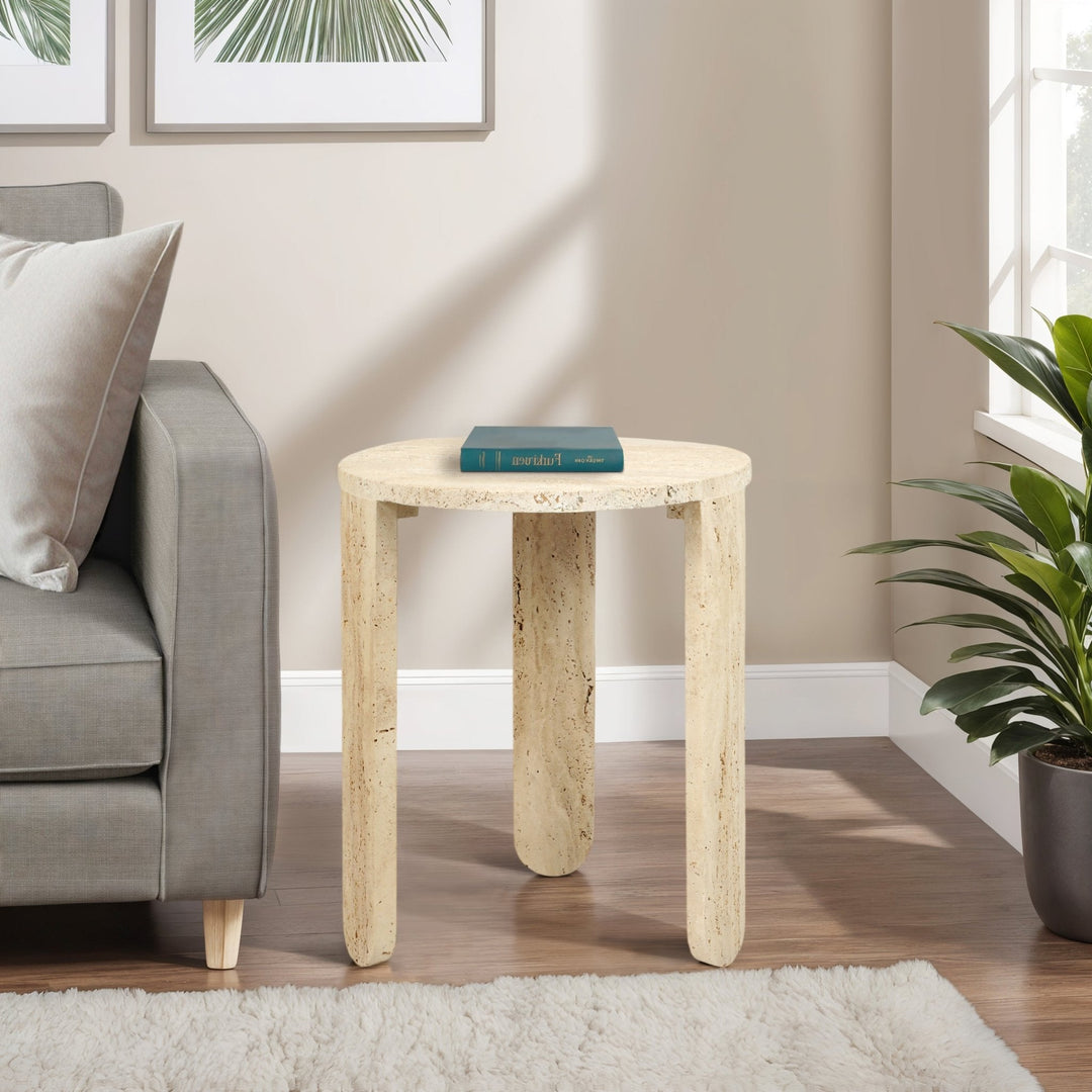 22" LOUVA CARVED TRAVERTINE ACCENT TABLE
