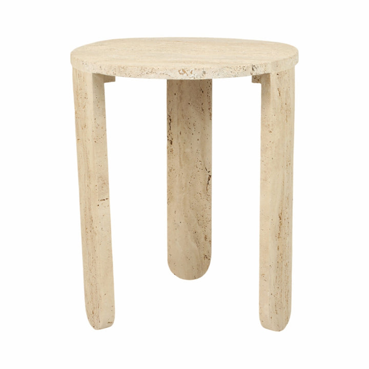 22" LOUVA CARVED TRAVERTINE ACCENT TABLE