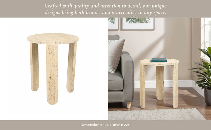 22" LOUVA CARVED TRAVERTINE ACCENT TABLE