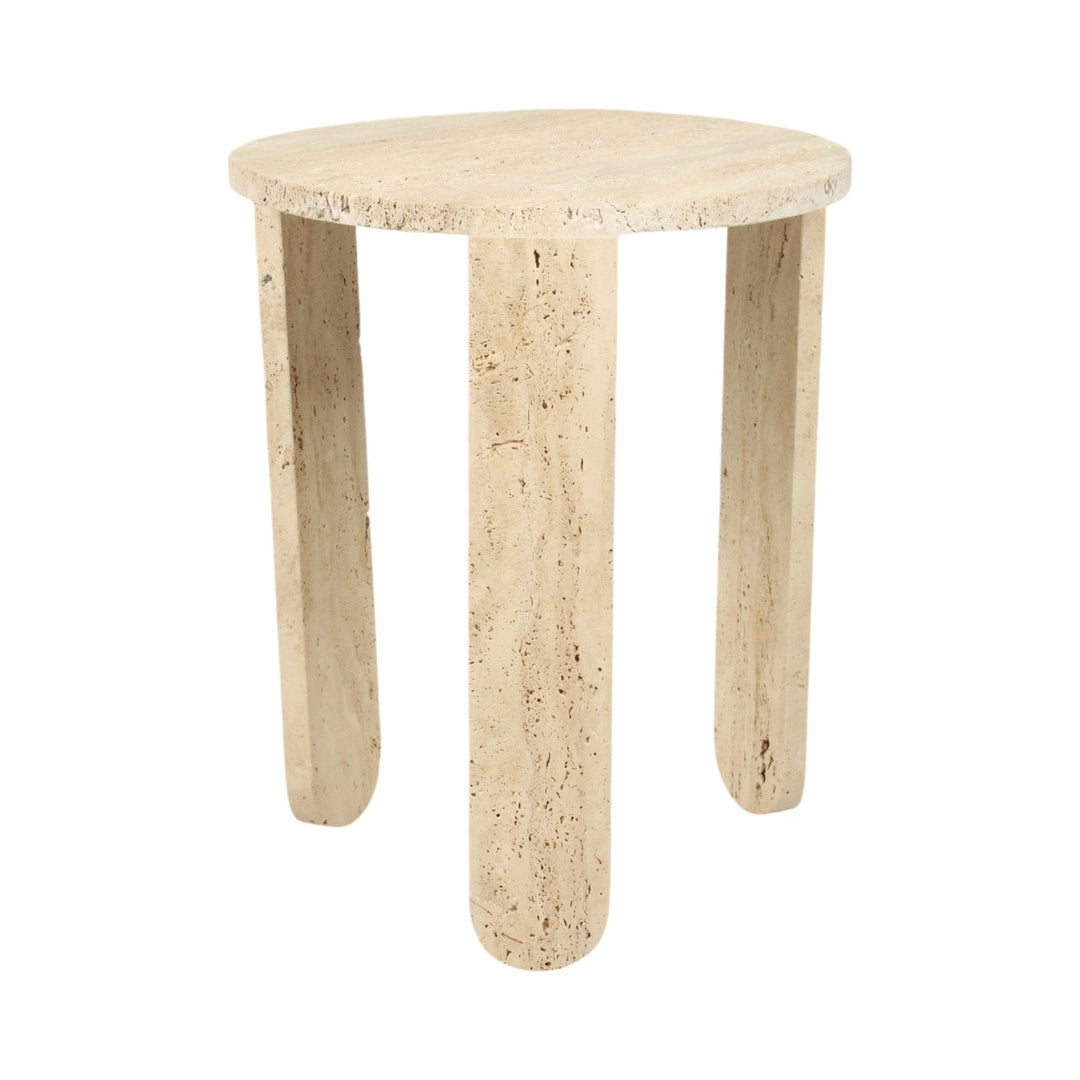 22" LOUVA CARVED TRAVERTINE ACCENT TABLE