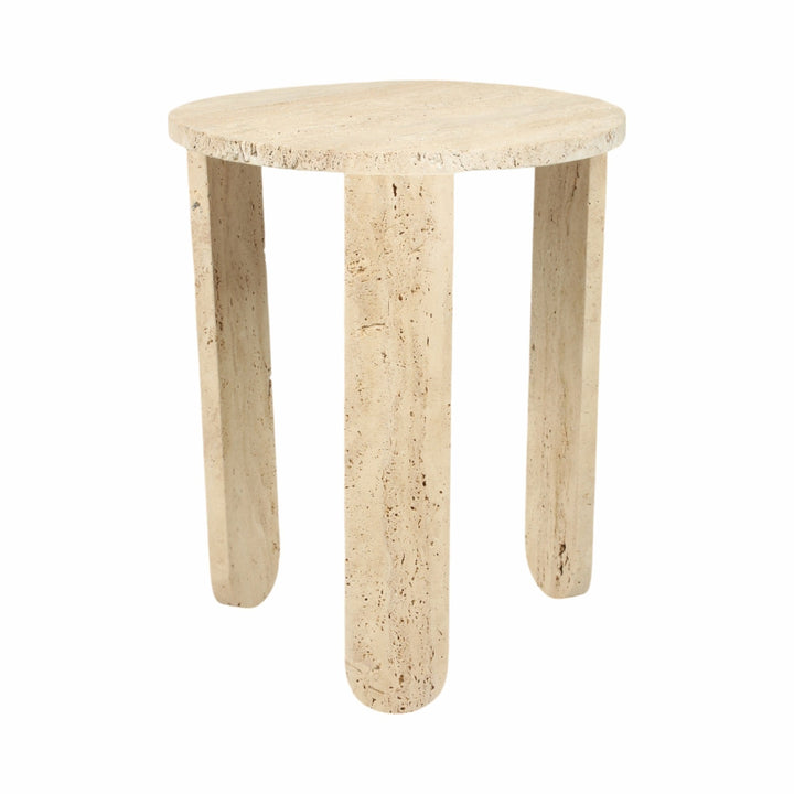22" LOUVA CARVED TRAVERTINE ACCENT TABLE