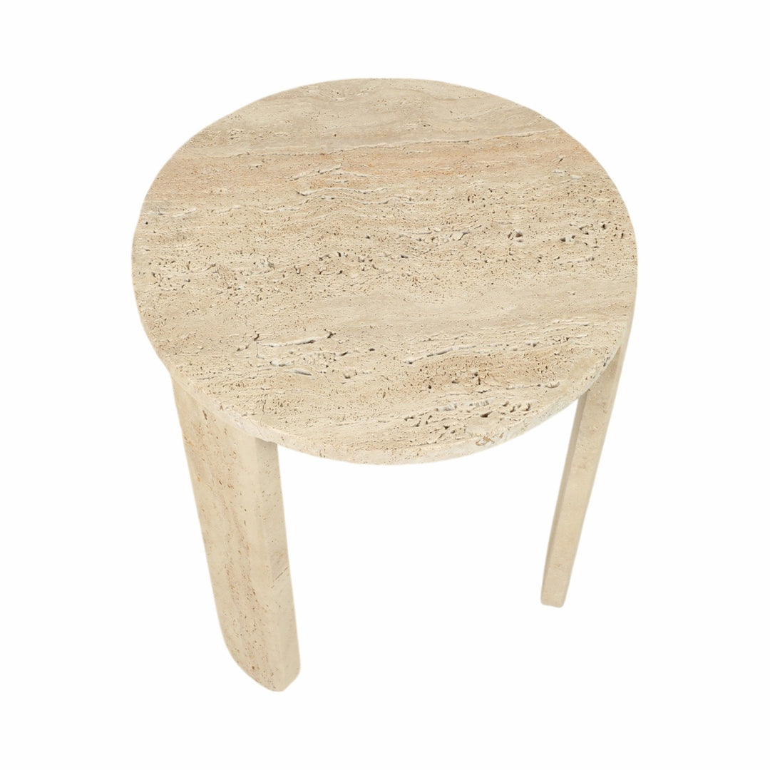22" LOUVA CARVED TRAVERTINE ACCENT TABLE