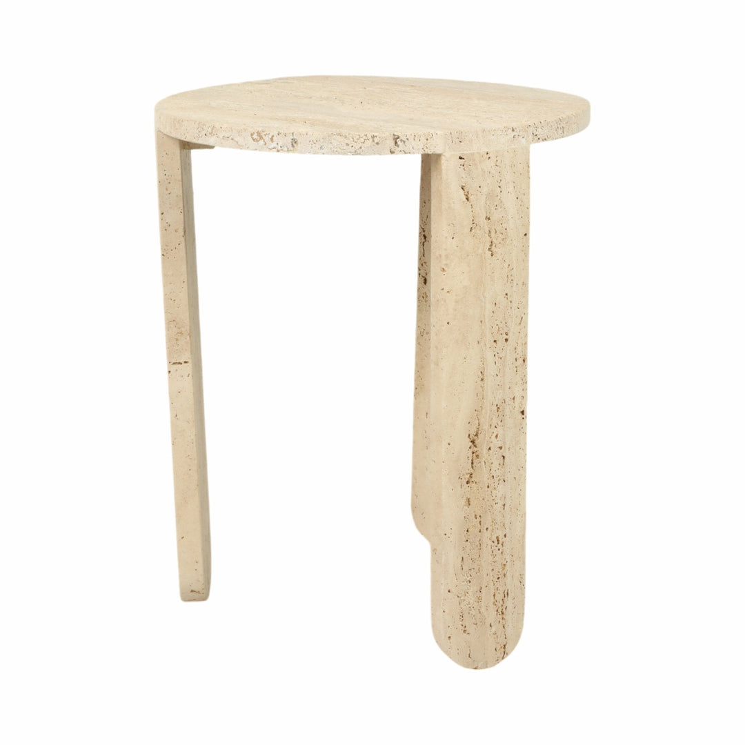 22" LOUVA CARVED TRAVERTINE ACCENT TABLE