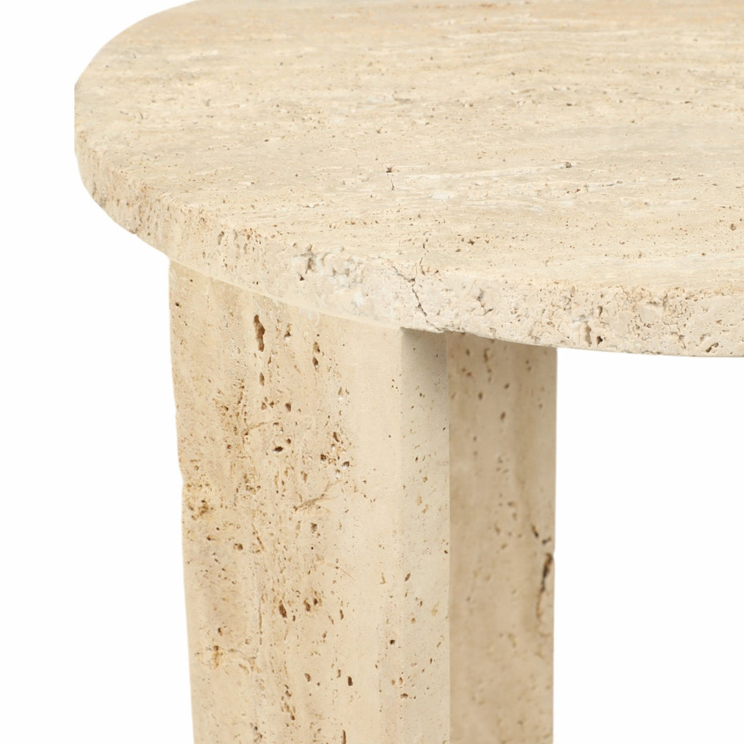 22" LOUVA CARVED TRAVERTINE ACCENT TABLE