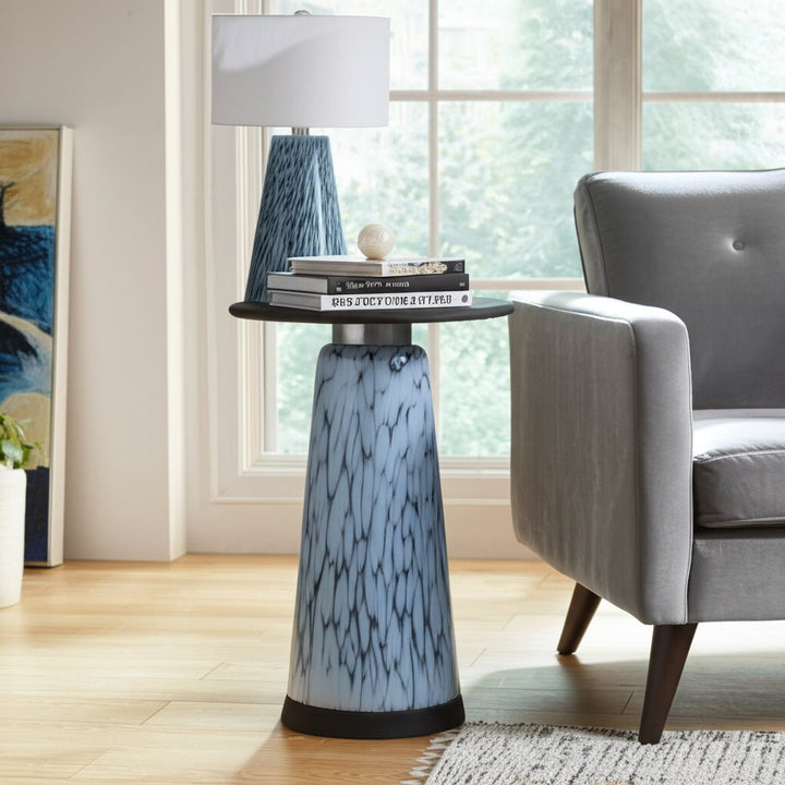 22" Posados Tall Art Table W/marble Top, Blue