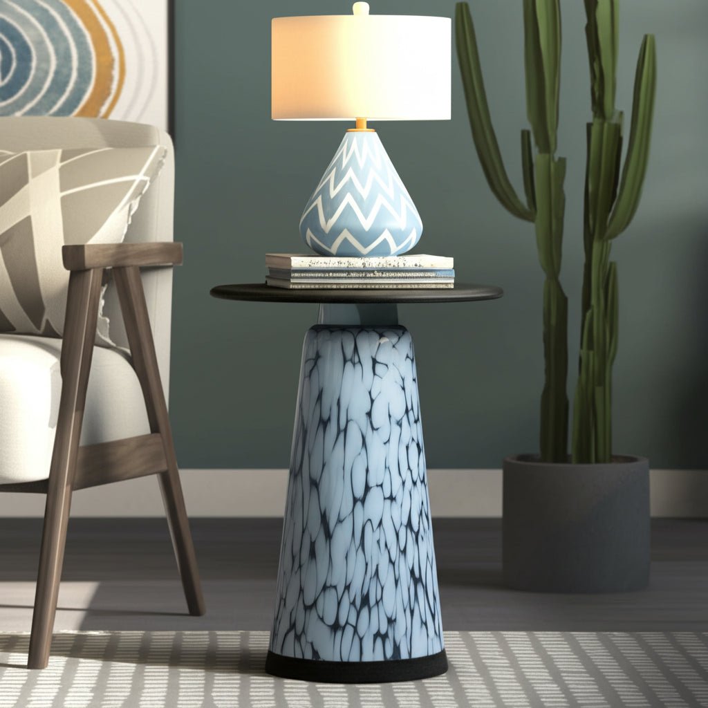 22" Posados Tall Art Table W/marble Top, Blue