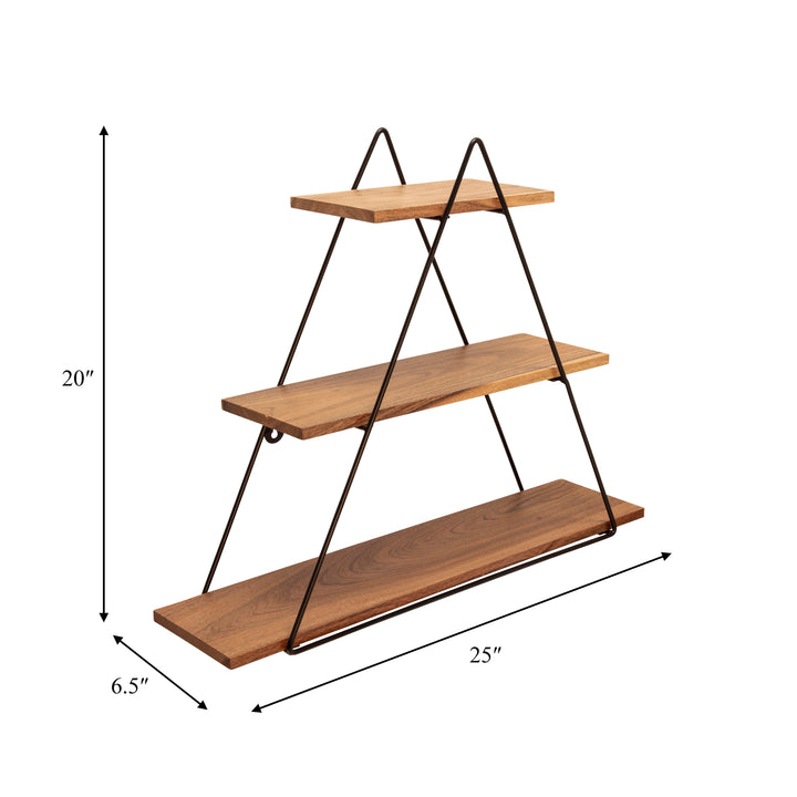 METAL/WOOD 20" TRIANGLE WALL SHELF, BROWN