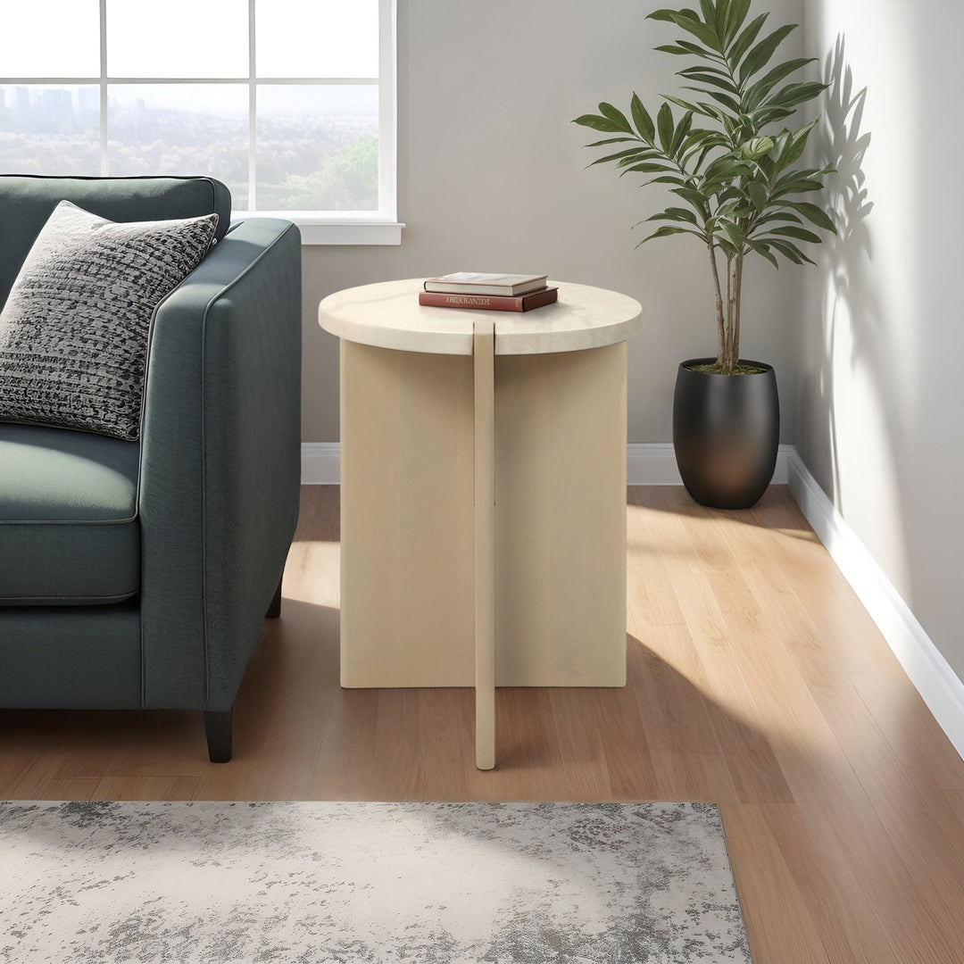 24" CONNLEY MEDIUM MARBLE AND WOOD ACCENT TABLE
