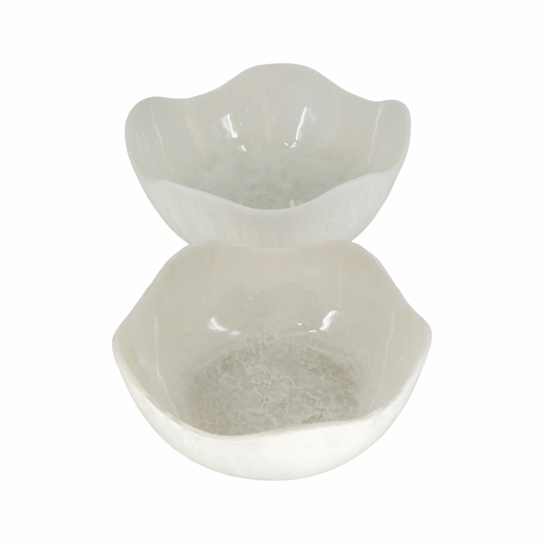 S/2 12/14" WAVY EDGED RESIN BOWLS, WHITE