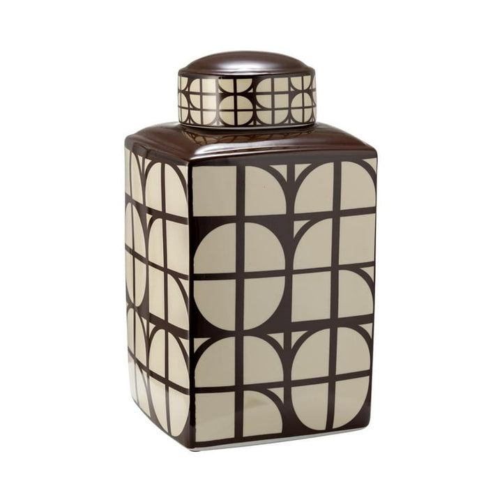 CER, 18"H SQUARE JAR W/ LID, JAVA/COTTON