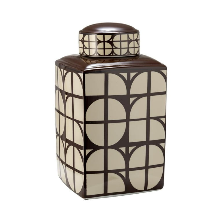 CER, 16"H SQUARE JAR W/ LID, JAVA/COTTON