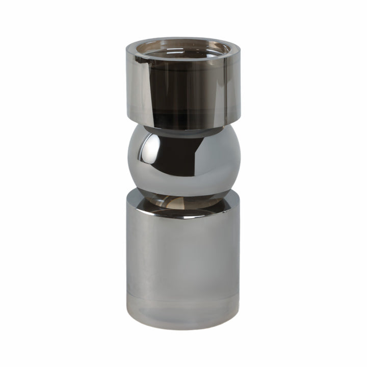 GLASS 6"H PILLAR CANDLE HOLDER, SMOKE