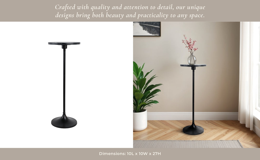 27X10" MARBLE TOP DRINK TABLE, BLACK