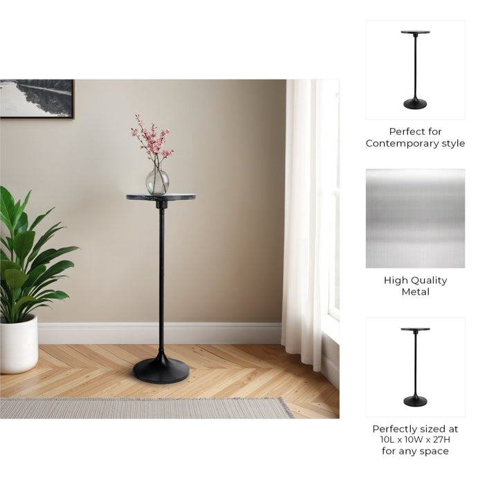 27X10" MARBLE TOP DRINK TABLE, BLACK