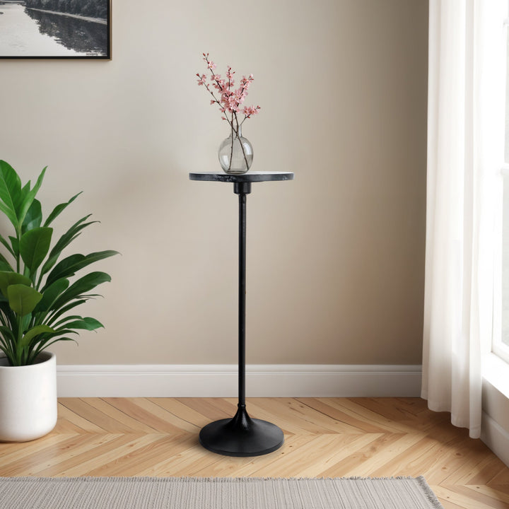 27X10" MARBLE TOP DRINK TABLE, BLACK