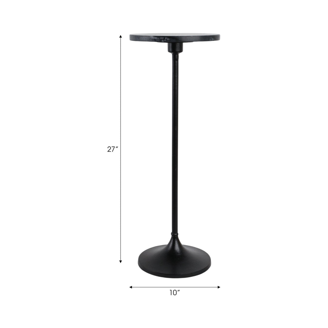 27X10" MARBLE TOP DRINK TABLE, BLACK