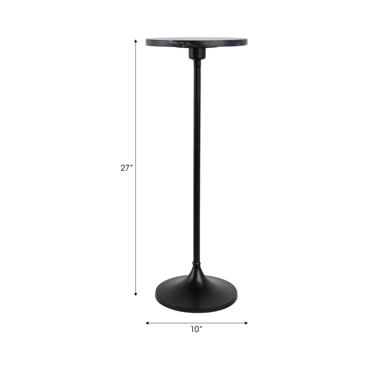 27X10" MARBLE TOP DRINK TABLE, BLACK
