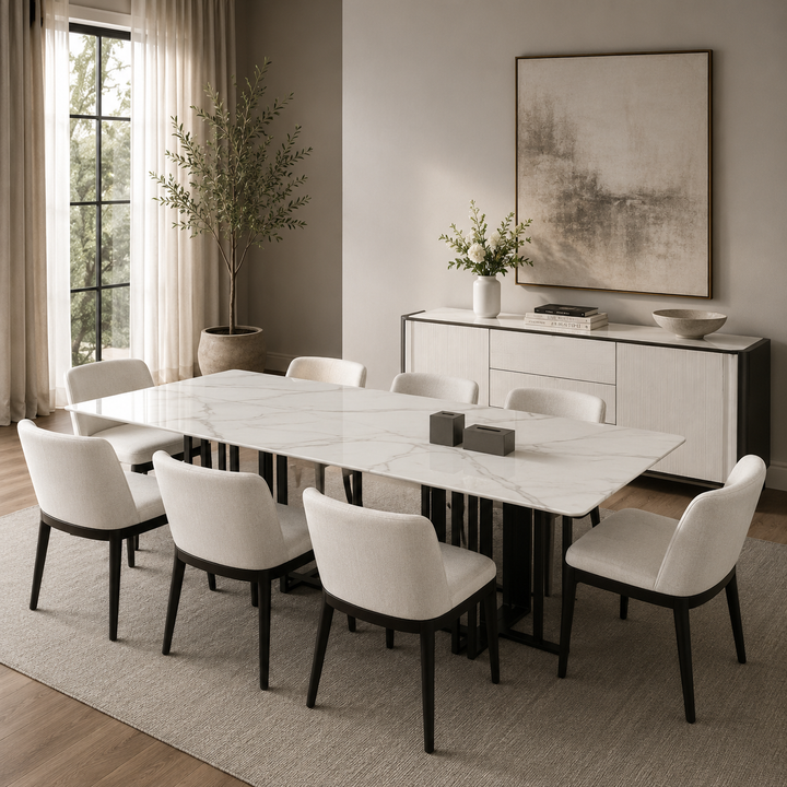 Black Bars Marble Dining Table- 8 Persons-Set