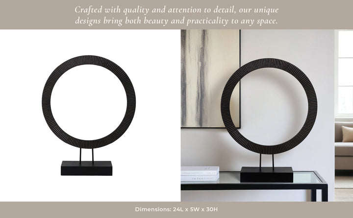 30" VOLTA LARGE BLACK WOOD RING STATUARY