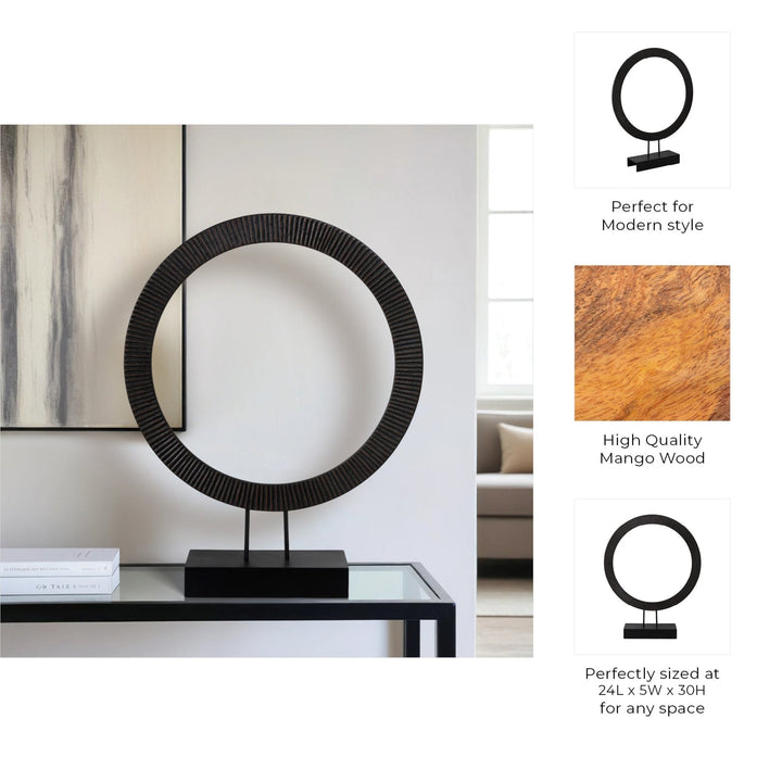 30" VOLTA LARGE BLACK WOOD RING STATUARY
