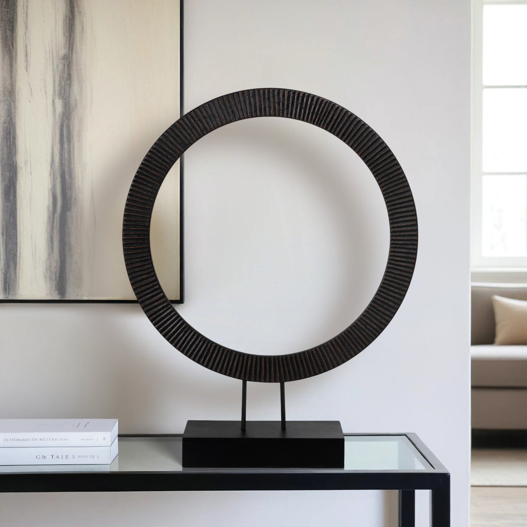 30" VOLTA LARGE BLACK WOOD RING STATUARY
