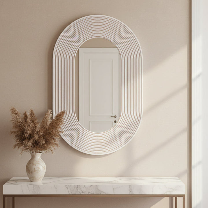 36" RIBBED OVAL MIRROR, WHITE ANTIQUE