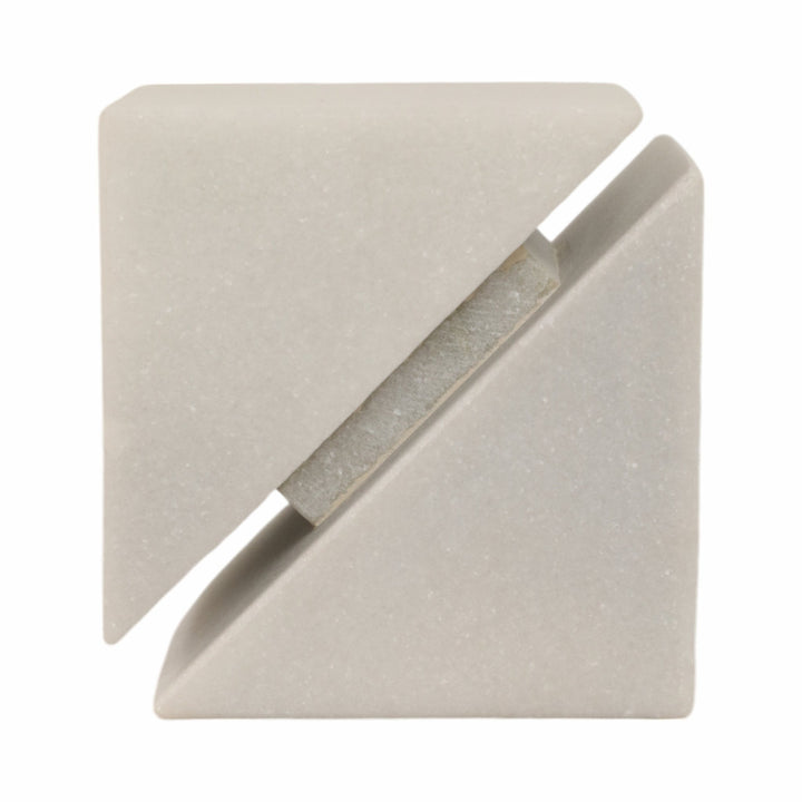 4" Cut Marble Cube, White