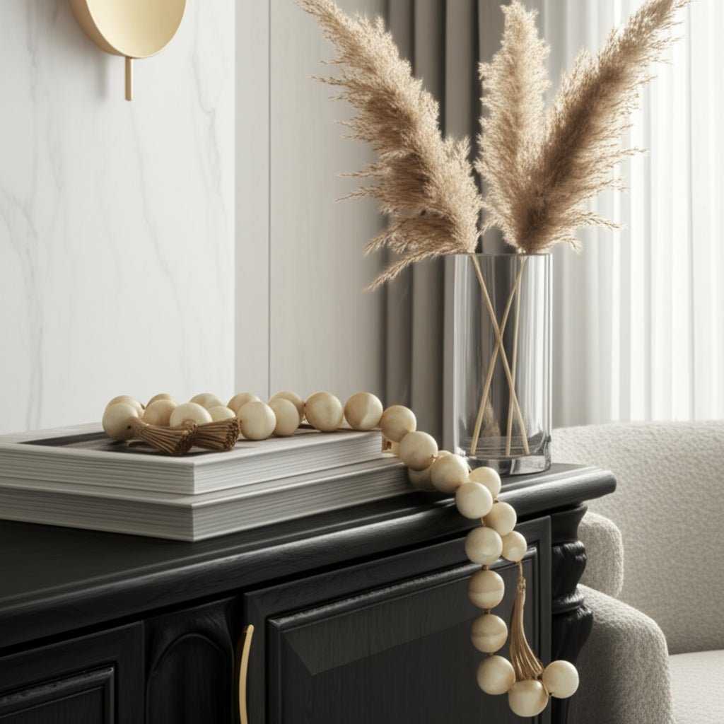 40" SWIRLED 2" RESIN BEADED GARLAND, IVORY