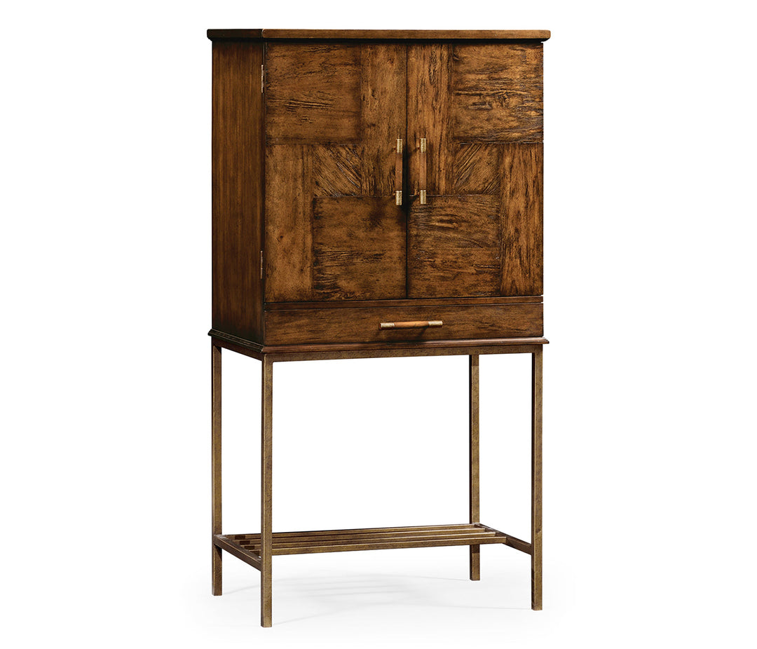 JC Edited - Casually Country Collection - Country Walnut Drinks Cabinet with Iron Base